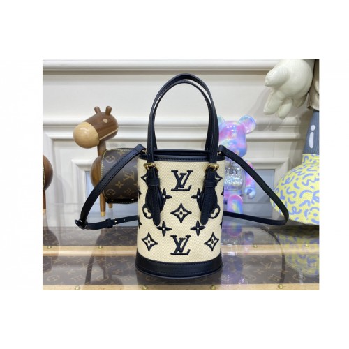 Louis Vuitton M82418 Nano Bucket Bag in Black Lotus cotton