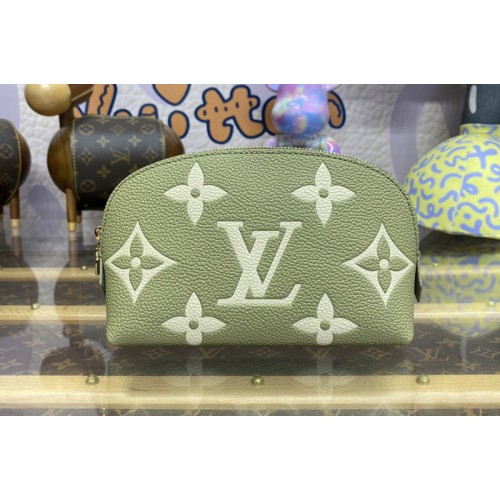 Louis Vuitton M82493 Pochette Cosmetique PM bag in Kaki Fango   Cream Monogram Empreinte embossed leather