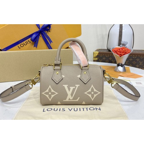 Louis Vuitton M82890 Nano Speedy Bag in Tourterelle Gray Cream Monogram Empreinte embossed supple grained cowhide leather