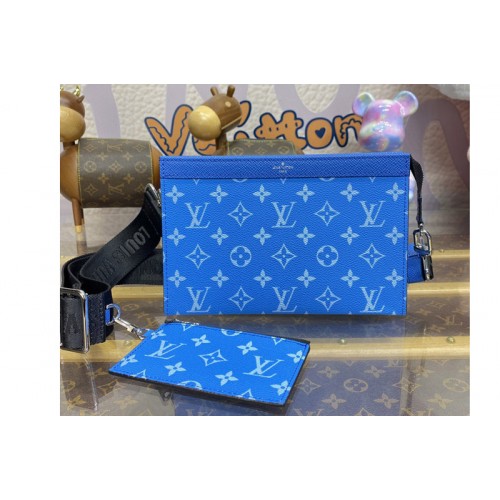 Louis Vuitton M83099 Gaston wearable wallet in Blue Taiga cowhide leather and Monogram coated canvas