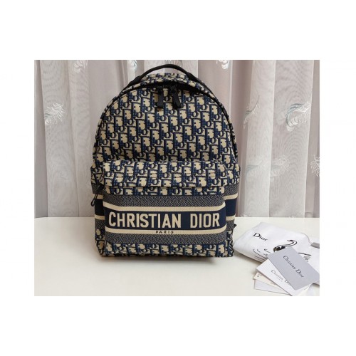 Christian Dior M6104 DiorTravel backpack in Blue Dior Oblique Technical Jacquard