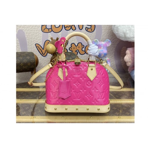 Louis Vuitton M90611 Alma BB Bag in Neon Pink shiny Monogram Vernis leather