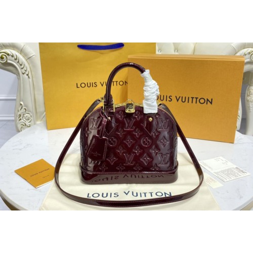 Louis Vuitton M91678 Alma BB handbag in Amarante Red Monogram Vernis embossed patent calf leather