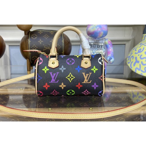 Louis Vuitton M92645 Nano Speedy Bag in Black Monogram Multicolor