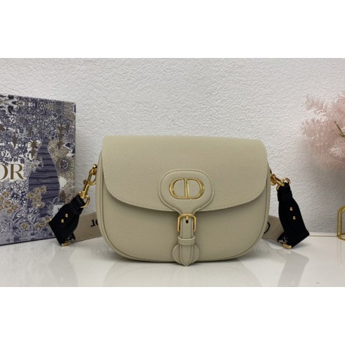 Christian Dior M9320 Large Dior Bobby Bag in Beige Box Calfskin with Blue Dior Oblique Embroidered Strap