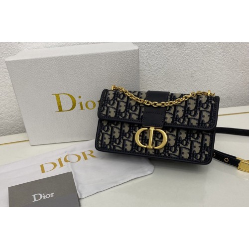 Dior M9334 30 Montaigne East-West bag with chain in Blue Dior Oblique Jacquard