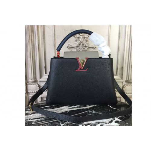 Louis Vuitton M95509 Capucines MM Bags in Black Gray Taurillon Leather