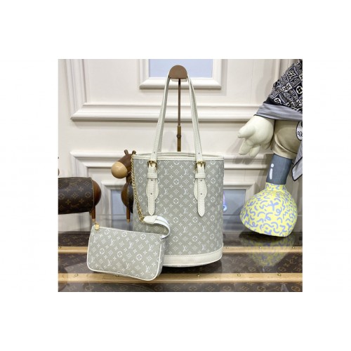 Louis Vuitton M95226 Bucket Pm Bag in White Monogram Denim