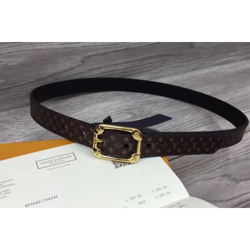 Louis Vuitton M9943U Malletier 25MM Womens Belt in Monogram Canvas With Gold Buckle