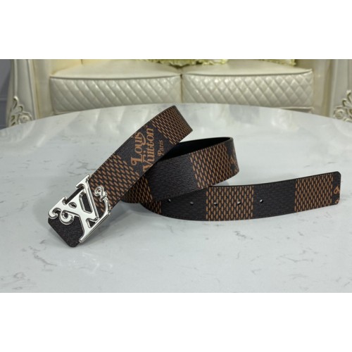 Louis Vuitton MP254V Squared 40mm reversible belt in Ebene Black With Silver Buckle