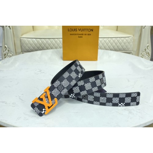 Louis Vuitton MP289V Anagram 40mm reversible belt in Black White Distorted Damier canvas With Orange Buckle