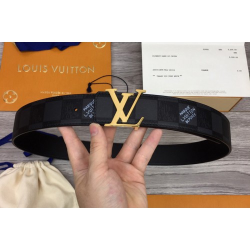 Louis Vuitton MP314T Initials 40mm reversible belt in Damier Graphite With Gold Buckle