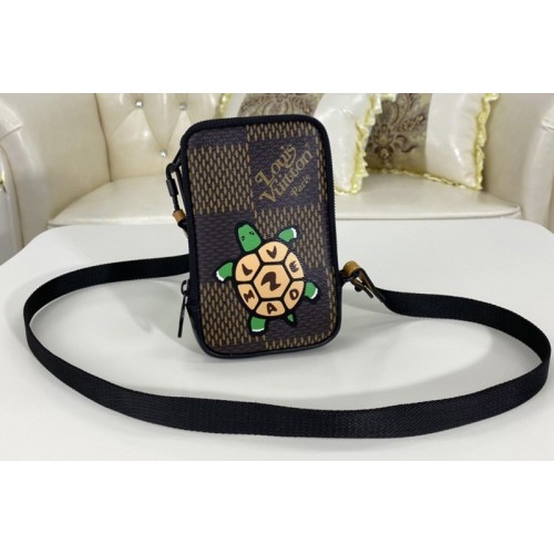 Louis Vuitton N40377 Double Phone Pouch Bag in Damier Ebene coated canvas