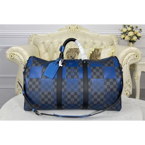 Louis Vuitton N40410 Keepall Bandouliere 50 Bag in Blue Damier Graphite Giant coated canvas