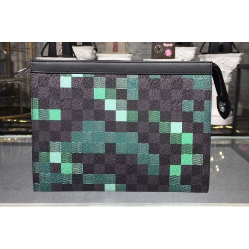 Louis Vuitton N41696 Pochette Voyage MM Bag in Damier Graphite Canvas With Green