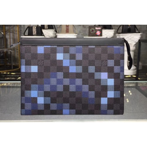 Louis Vuitton N41696 Pochette Voyage MM Bag in Damier Graphite Canvas With Blue