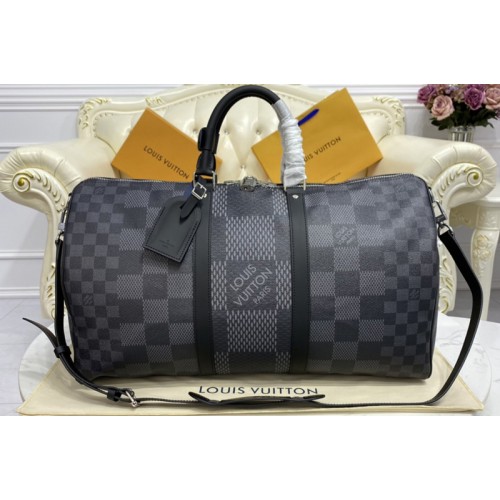 Louis Vuitton N50016 keepall bandouliere 50 Bag in Gray Damier Graphite 3D coated canvas