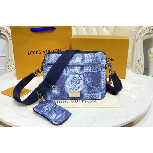 Louis Vuitton N50068 Trio Messenger Bag in Blue Damier Salt canvas