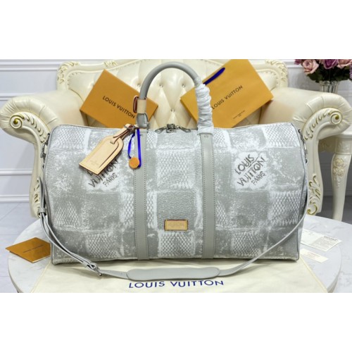 Louis Vuitton N50069 Keepall Bandoulière 50 Bag in Stone Gray Damier Salt canvas