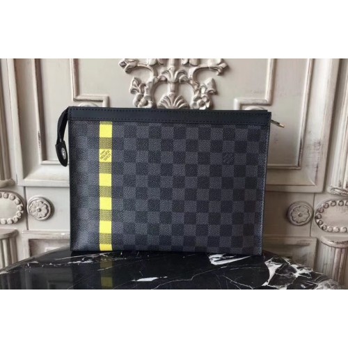 Louis Vuitton N60107 Pochette Voyage MM in Damier Graphite Canvas With Yellow