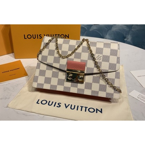 Louis Vuitton N60358 Croisette chain wallet in Damier Azur canvas With Rose Papaye Pink Leather
