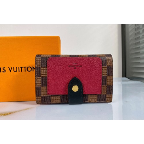 Louis Vuitton N60381 Juliette wallet in Damier Ebene coated canvas With Bordeaux Red   Black