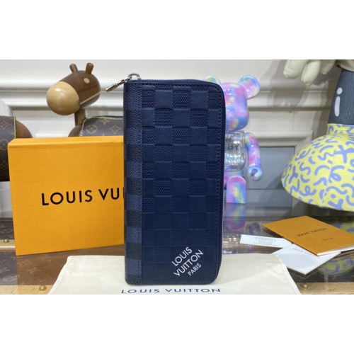 Louis Vuitton N60503 Zippy Wallet in Blue Damier Infini cowhide leather and Damier Graphite coated canvas