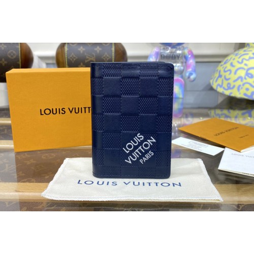 Louis Vuitton N60543 Pocket Organizer Wallet in Blue Damier Infini cowhide leather and Damier Graphite coated canvas