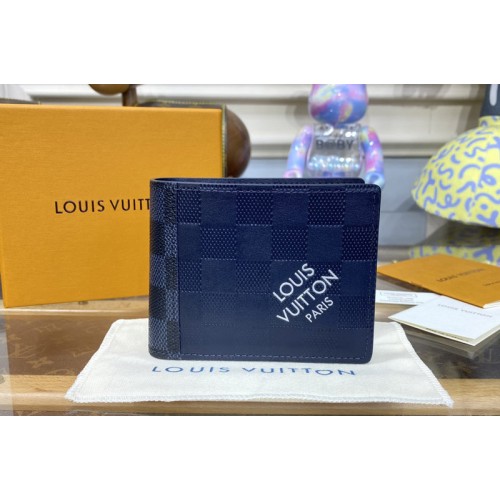 Louis Vuitton N60544 Slender Wallet in Blue Damier Infini cowhide leather and Damier Graphite coated canvas