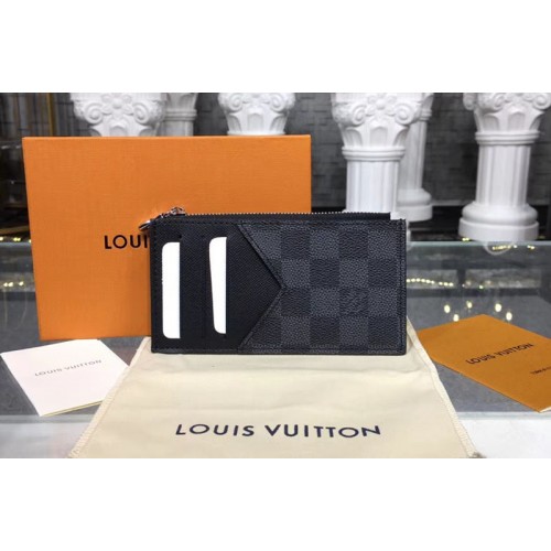 Louis Vuitton N64038 Coin Card Holder in Damier Graphite Canvas