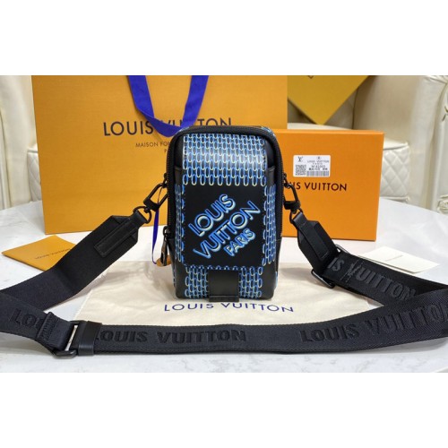 Louis Vuitton M81005 Flap Double Phone Pouch in Black Damier Spray cowhide leather