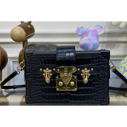 Louis Vuitton N94243 Petite Malle handbag in Black Brilliant Alligator leather