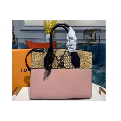 Louis Vuitton N95924 City Steamer MM handbags Pink Grained calfskin and python leather