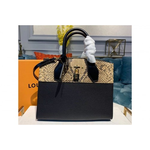 Louis Vuitton N95924 City Steamer MM handbags Black Grained calfskin and python leather