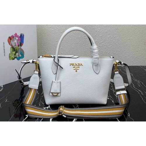 Prada 1BA111 Should Strap Bag in White Leather
