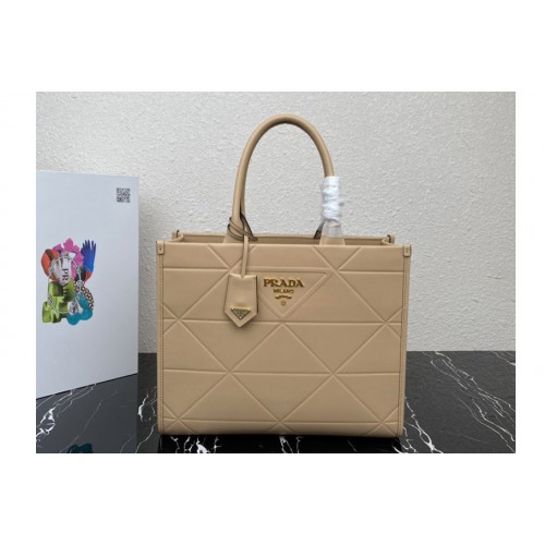 Prada 1BA378 Medium leather Prada Symbole bag with topstitching in Beige Leather