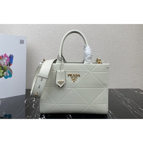 Prada 1BA379 Small leather Prada Symbole bag with topstitching in White Leather