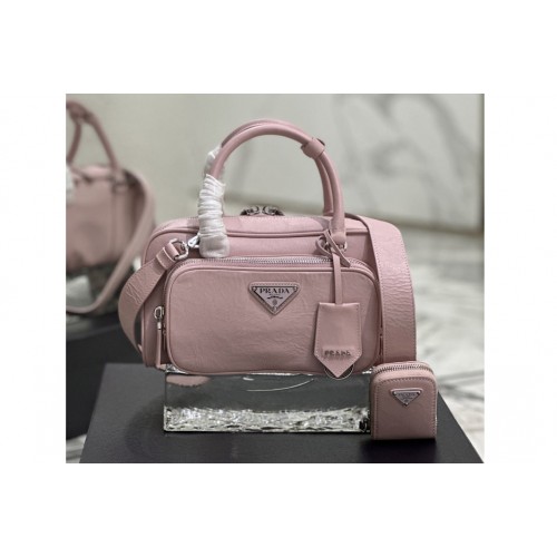 Prada 1BB099 Antique nappa leather multi-pocket top-handle bag in Pink Leather