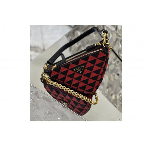 Prada 1BC176 Prada Symbole leather and fabric mini bag in Black Red Fabric leather