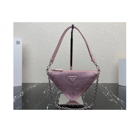 Prada 1BC190 Prada Triangle satin mini-bag with crystals in Pink