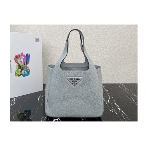 Prada 1BG335 Medium leather tote Bag in Light Grey Leather