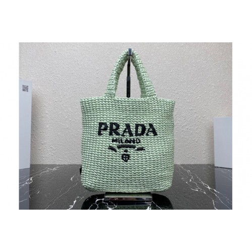 Prada 1BG422 Small crochet tote bag in Green Straw wicker