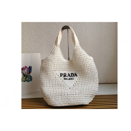Prada 1BG424 Crochet tote bag in White Straw wicker