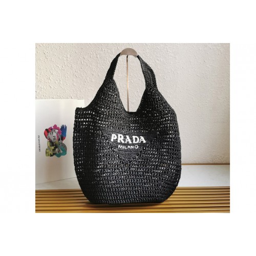 Prada 1BG424 Crochet tote bag in Black Straw wicker