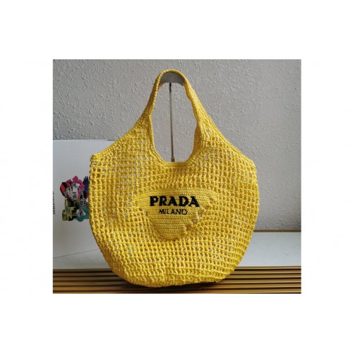 Prada 1BG424 Crochet tote bag in Yellow Straw wicker