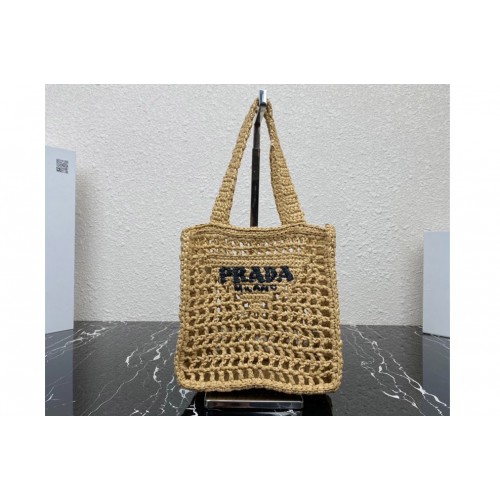 Prada 1BG444 Small crochet tote bag in Natural Straw wicker
