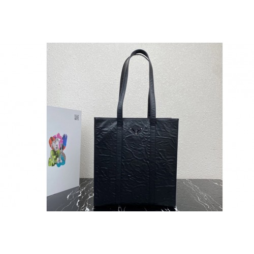 Prada 1BG459 Small antique nappa leather tote Bag in Black Leather