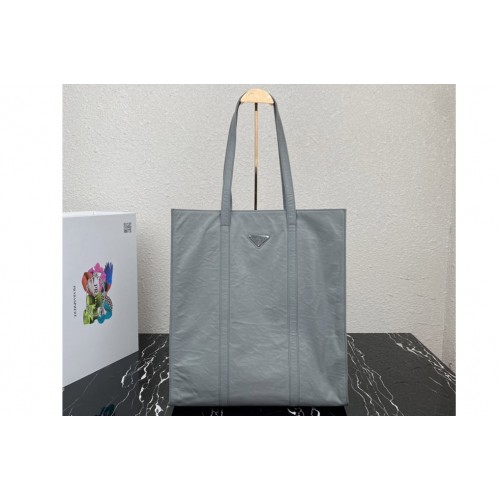 Prada 1BG587 Medium antique nappa leather tote Bag in Grey Leather