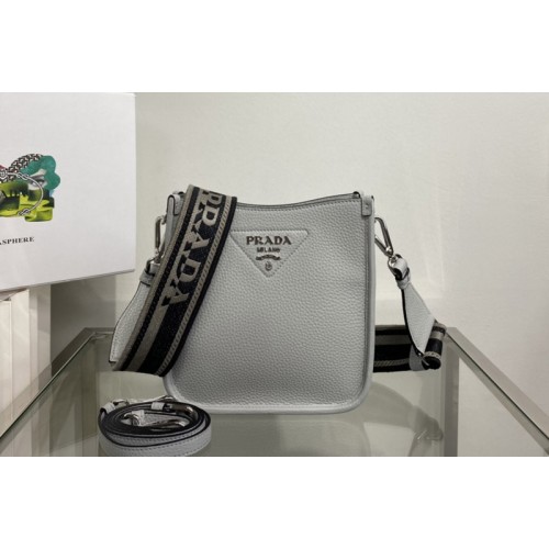 Prada 1BH191 Leather mini shoulder bag in Light Blue Leather