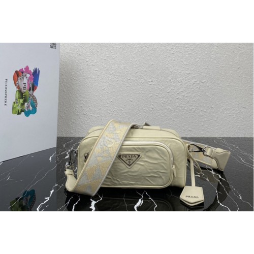 Prada 1BH198 Nappa antique leather multi-pocket shoulder bag in Beige Leather